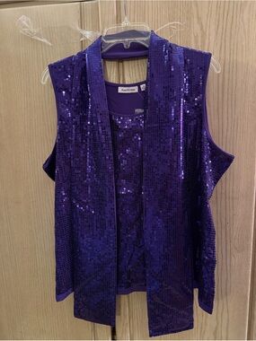 Joan Rivers Royal Purple Sequin tank top with matching scarf